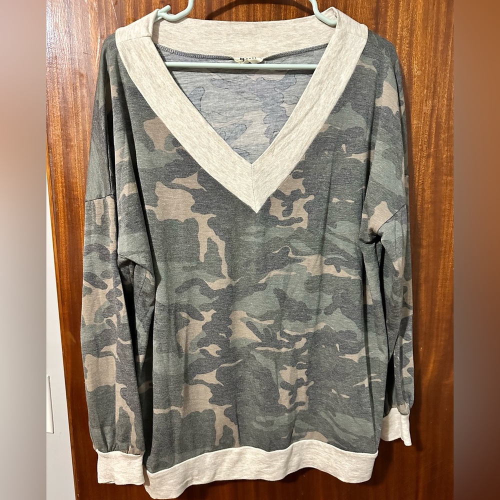 Long sleeve camo boutique top